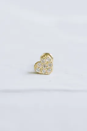 14K Real Gold CZ or Moissanite Genuine Diamond Heart Helix Cartilage Tragus Inner Conch Internally Threaded Flat Back Earring La