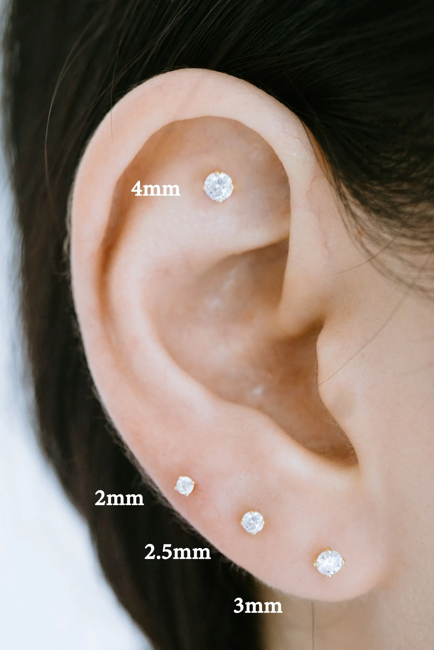 14k Whitegold Birthstone 2.5mm Tragus Cartilage Helix Internally threaded Flat Back Earring Labret Stud