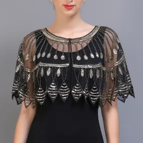 1920s Flapper Shawl Wraps Beaded Sequin Art Deco Evening Cape Bolero Cover Up Gatsby Party Dress Shawl Costume Accessory