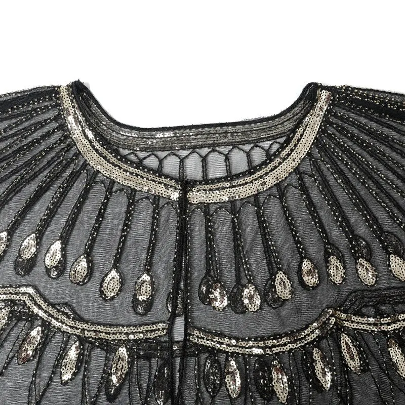 1920s Flapper Shawl Wraps Beaded Sequin Art Deco Evening Cape Bolero Cover Up Gatsby Party Dress Shawl Costume Accessory