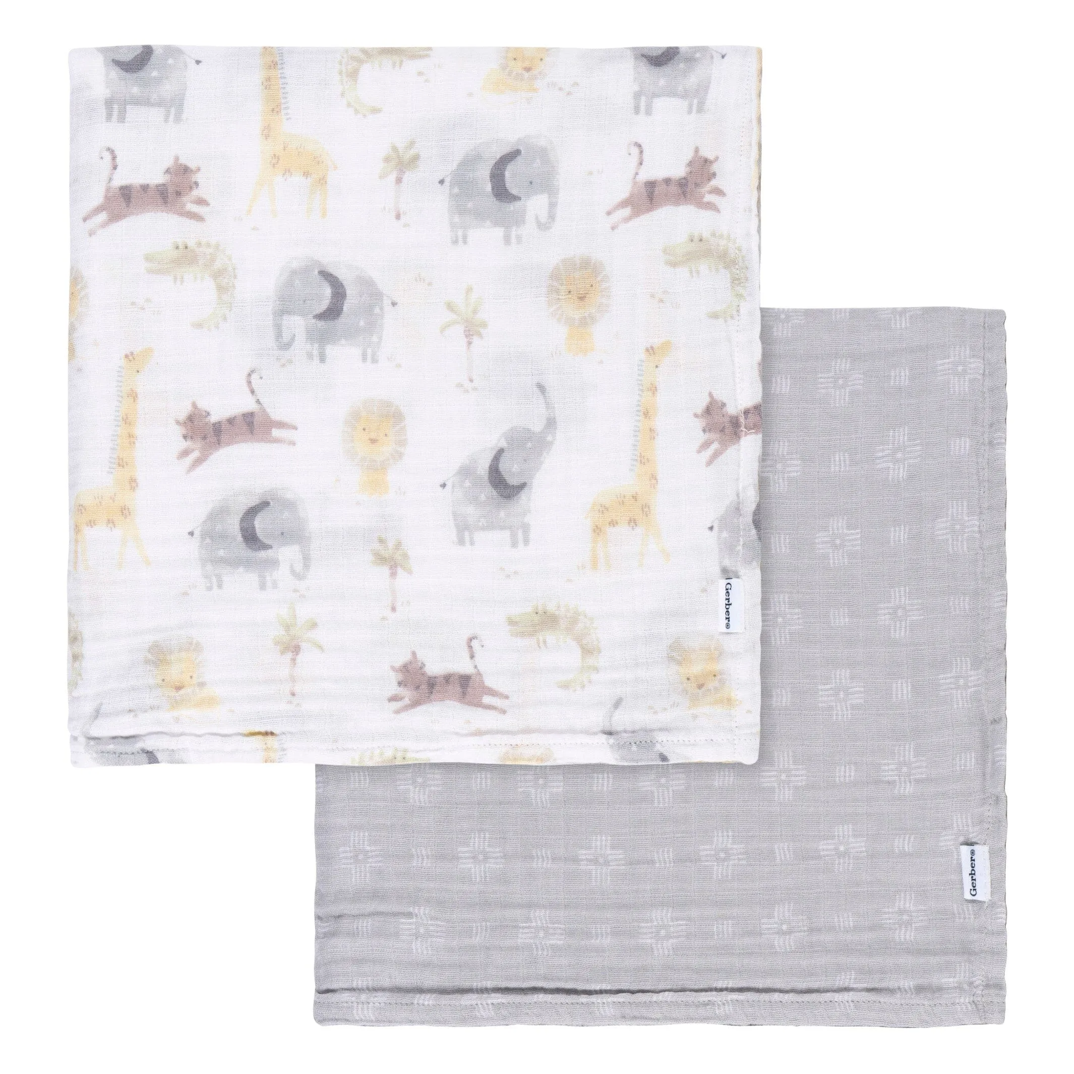 2-Pack Baby Neutral Animal Geo Muslin Blankets