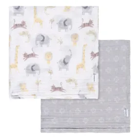 2-Pack Baby Neutral Animal Geo Muslin Blankets