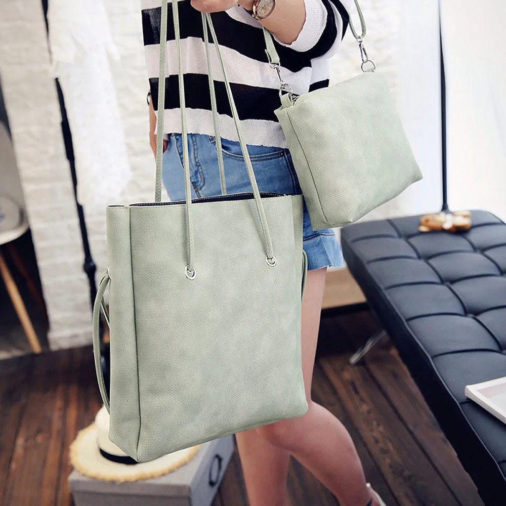 2 pcs Bag Vintage Leather Crossbody Shoulder Shoulder Bags+Clutch Bag women messenger bags Ladies Tote