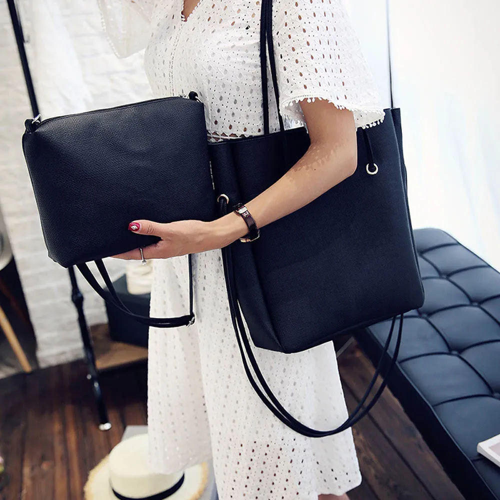 2 pcs Bag Vintage Leather Crossbody Shoulder Shoulder Bags+Clutch Bag women messenger bags Ladies Tote