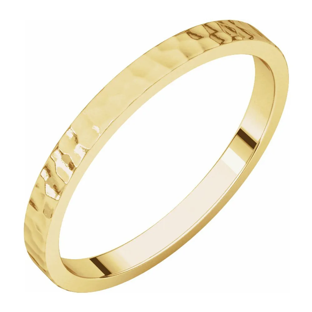 2mm 14K Yellow Gold Hammered Flat Standard Fit Band