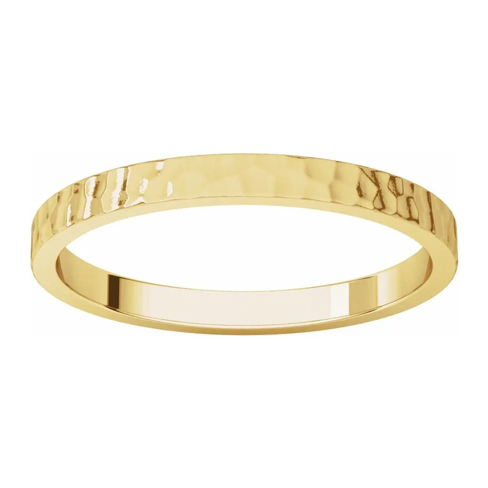 2mm 14K Yellow Gold Hammered Flat Standard Fit Band