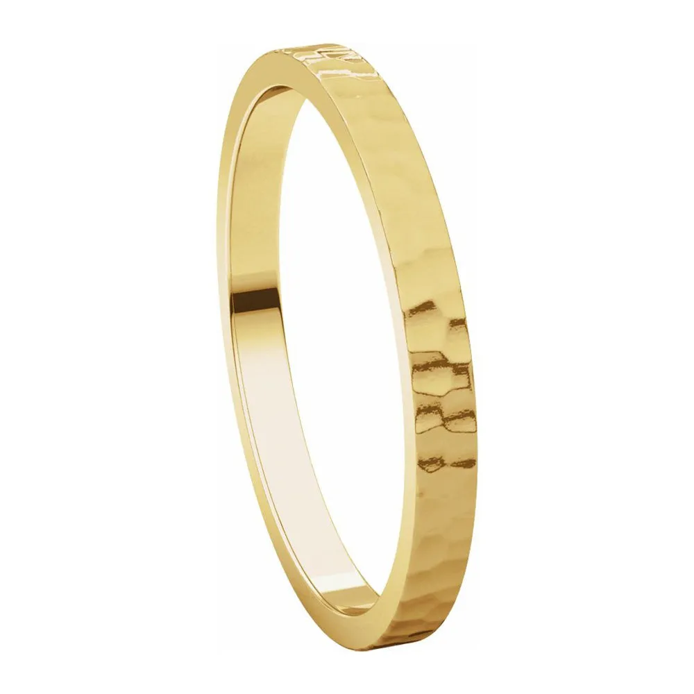 2mm 14K Yellow Gold Hammered Flat Standard Fit Band