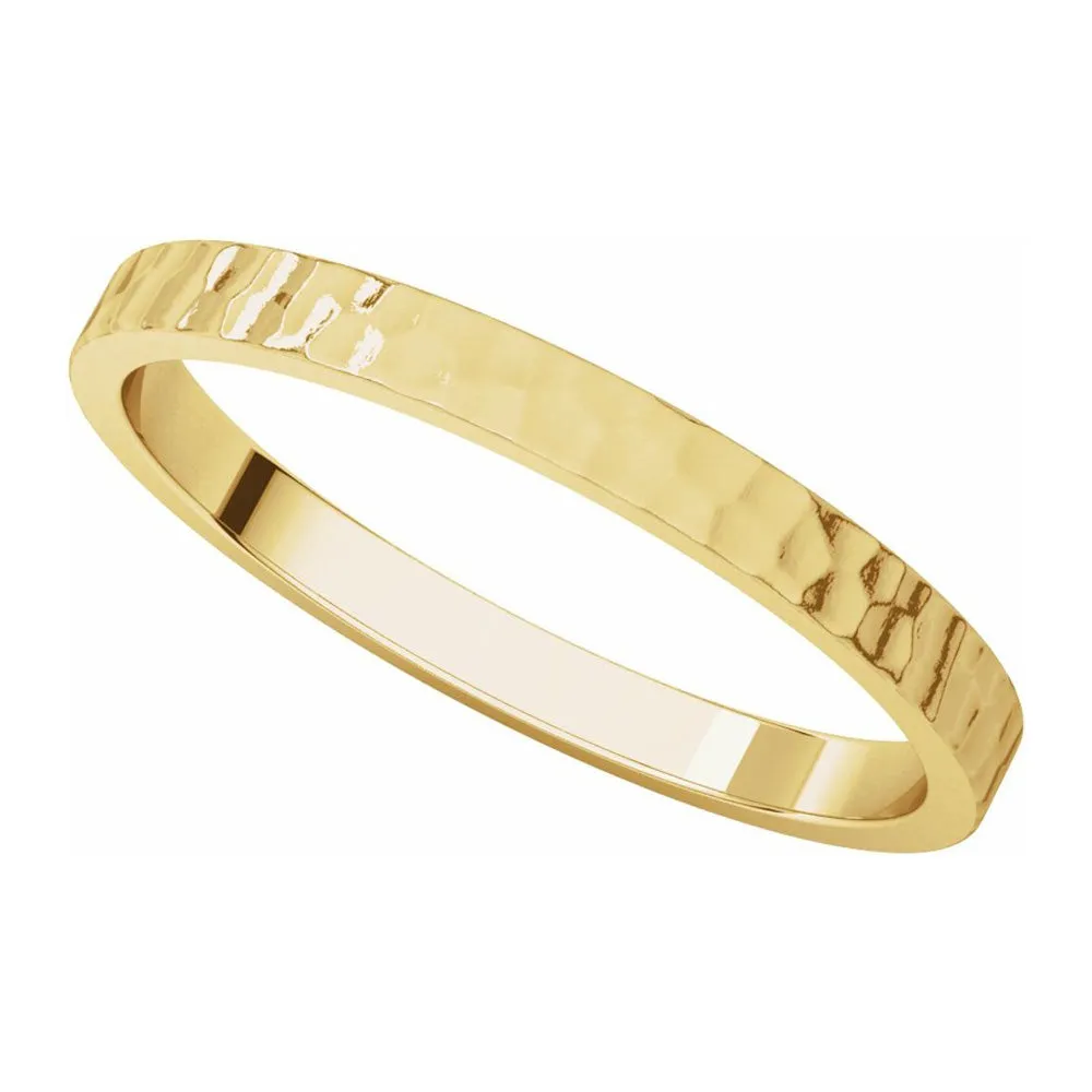 2mm 14K Yellow Gold Hammered Flat Standard Fit Band