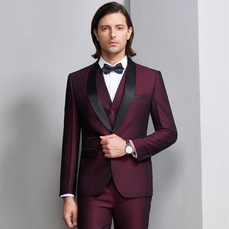 3-Piece Suit Men's Wedding Suits Shawl Collar Slim Fit Suit