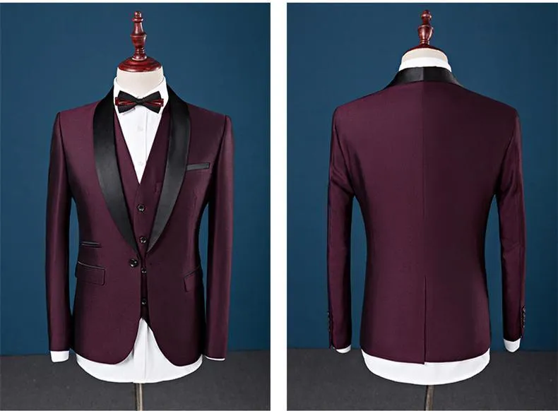 3-Piece Suit Men's Wedding Suits Shawl Collar Slim Fit Suit