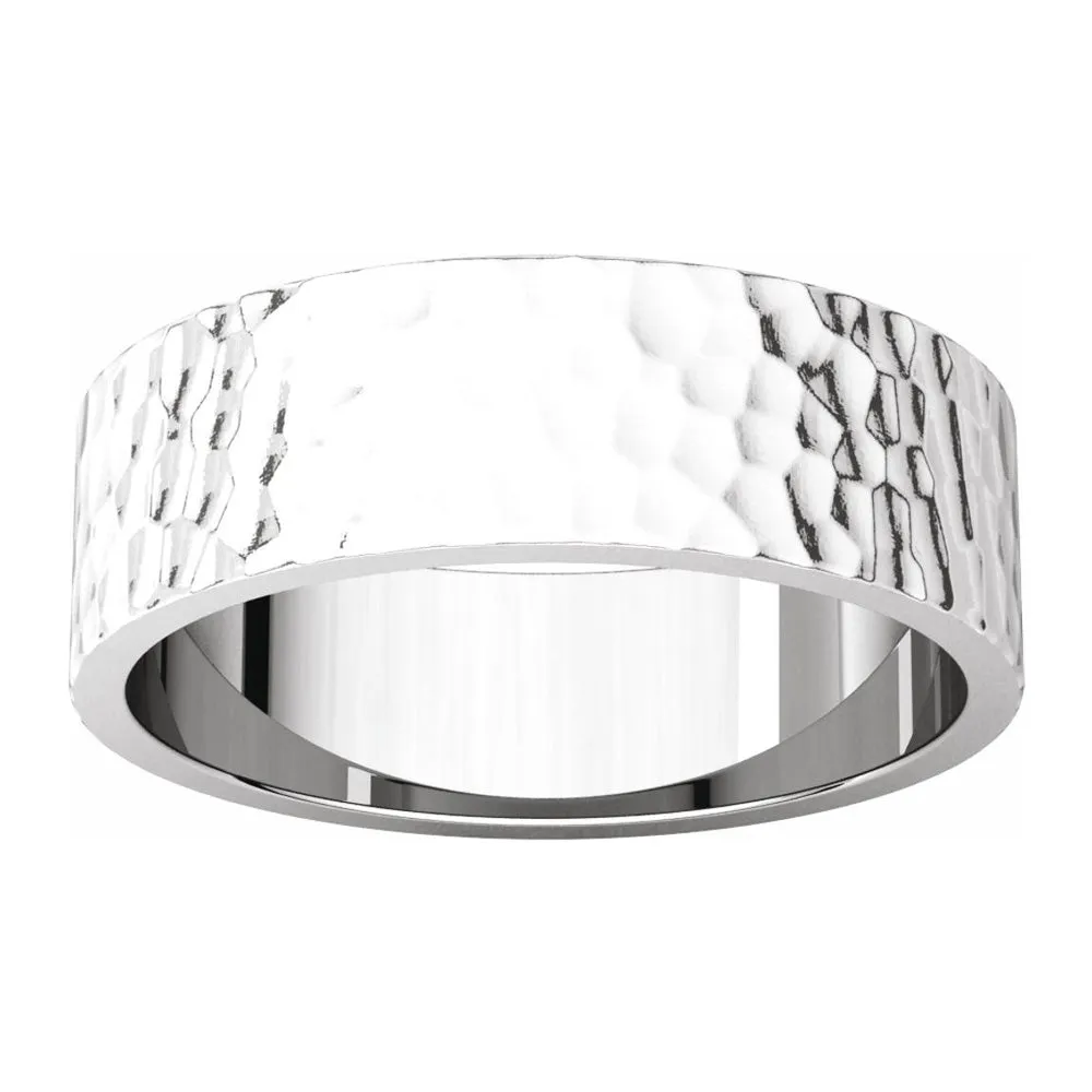 6mm 14K White Gold Hammered Flat Standard Fit Band