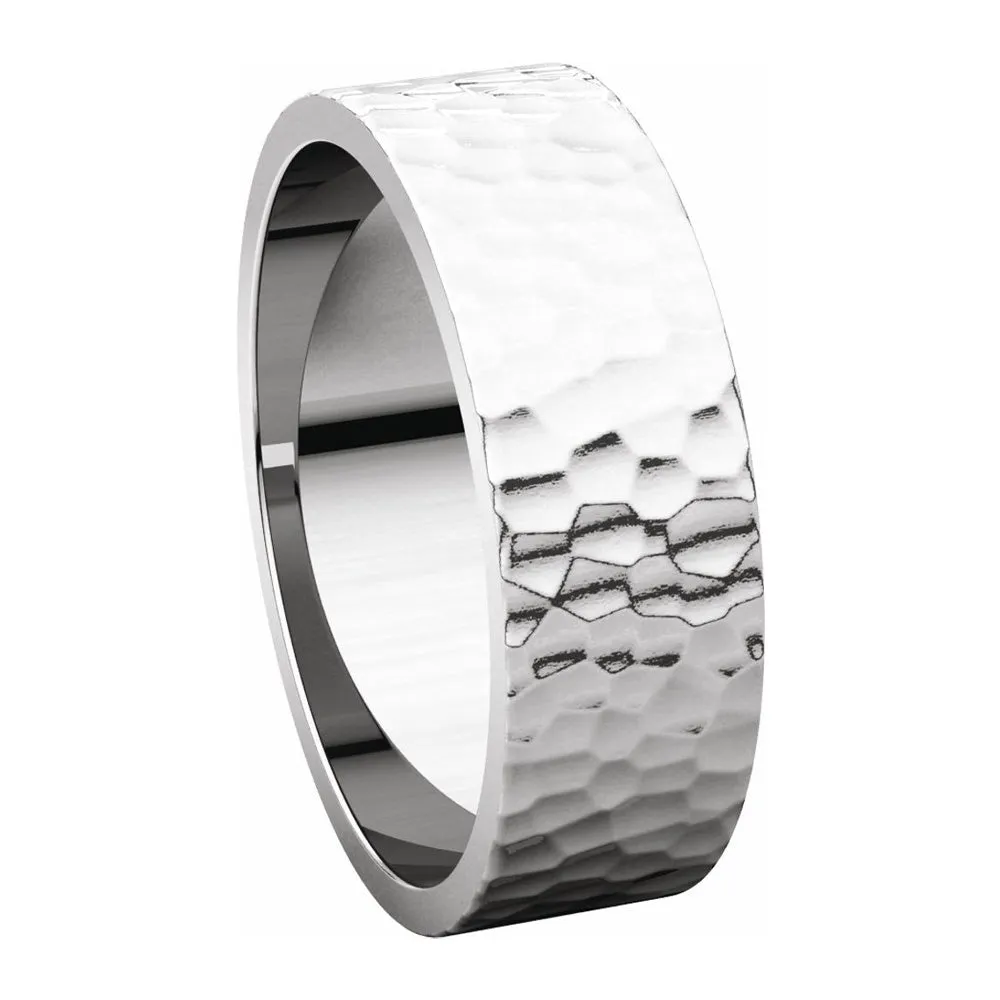 6mm 14K White Gold Hammered Flat Standard Fit Band