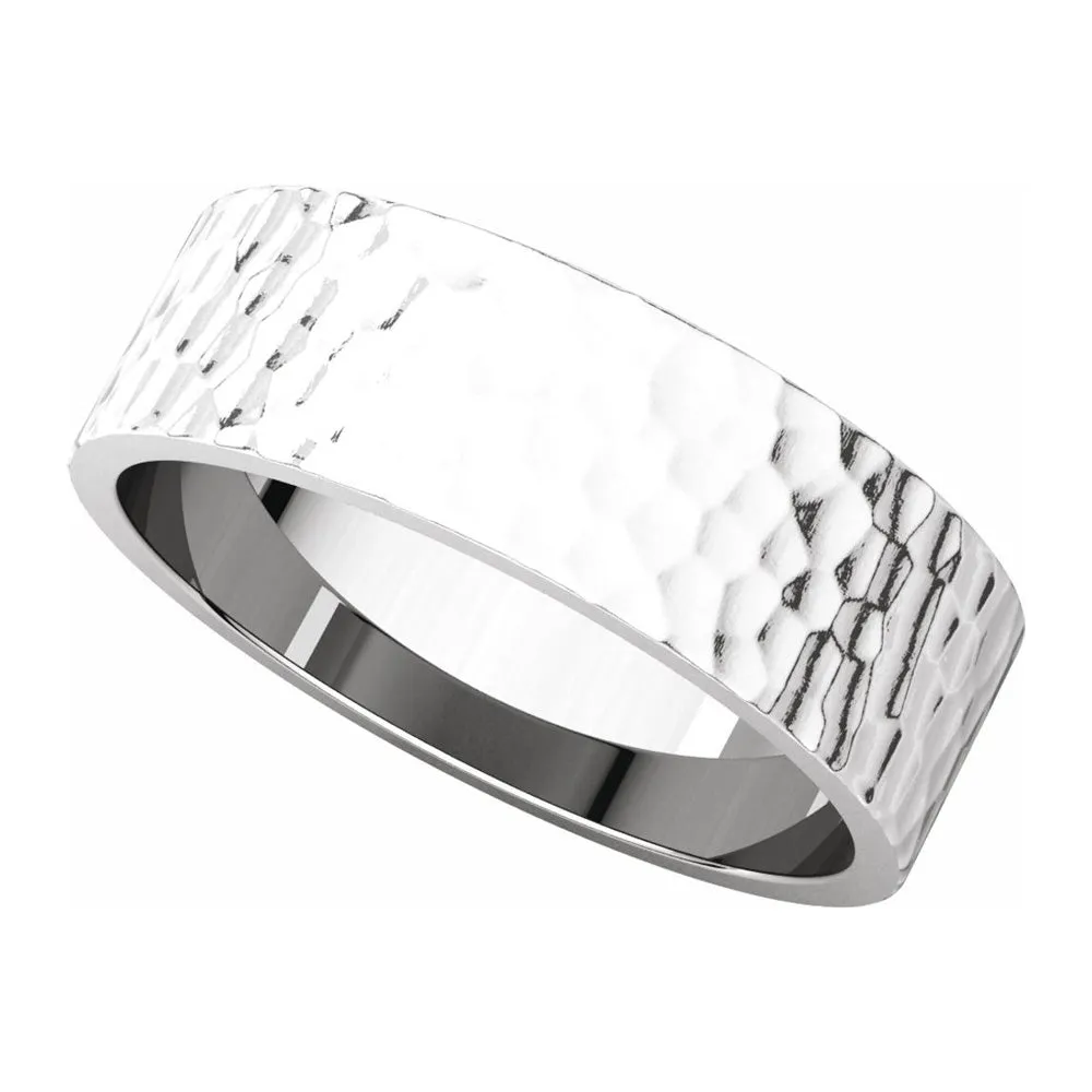 6mm 14K White Gold Hammered Flat Standard Fit Band