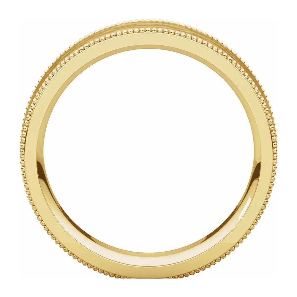 6mm 14K Yellow Gold Milgrain Hammered Flat Comfort Fit Band