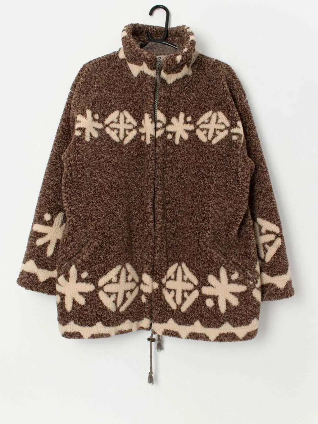 90s vintage fleece in brown with geometric pattern – Large