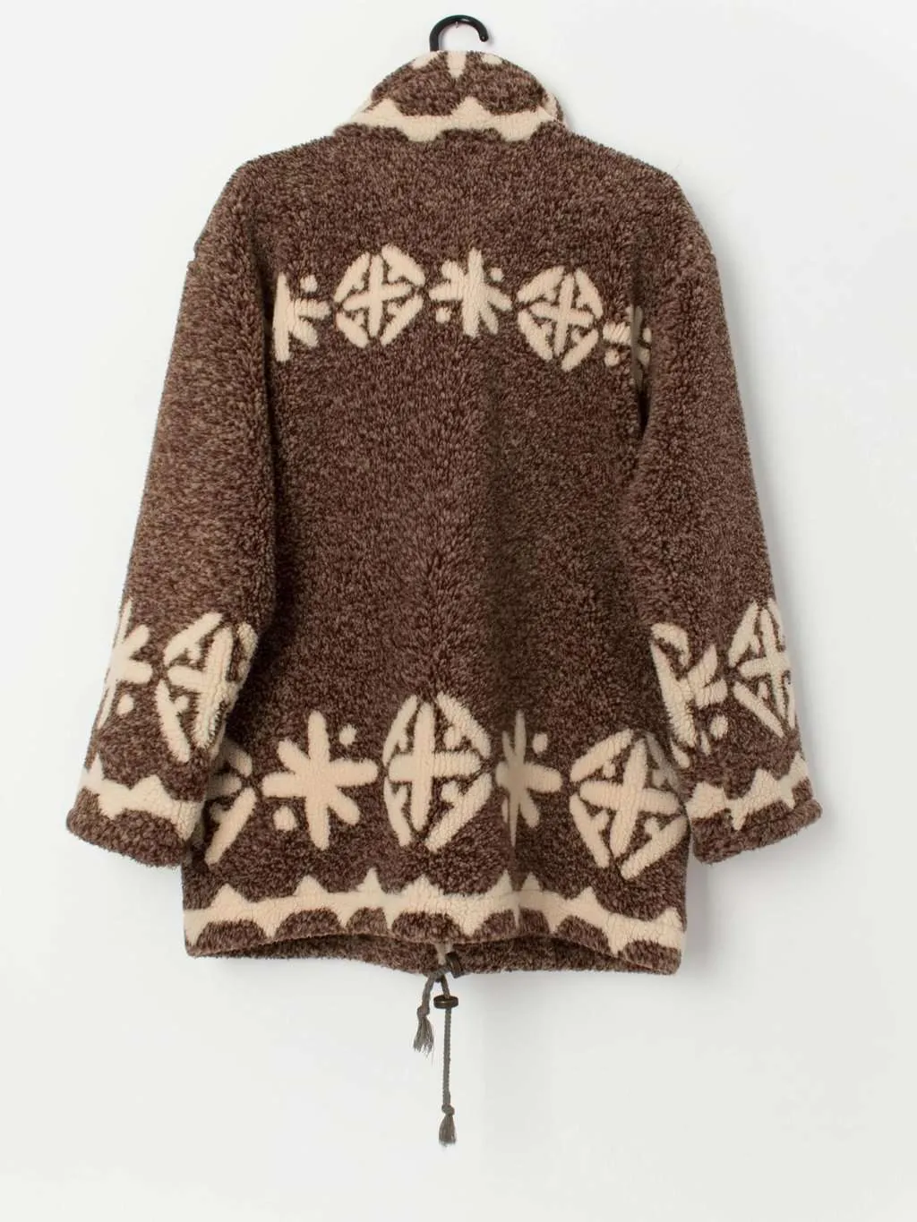 90s vintage fleece in brown with geometric pattern – Large