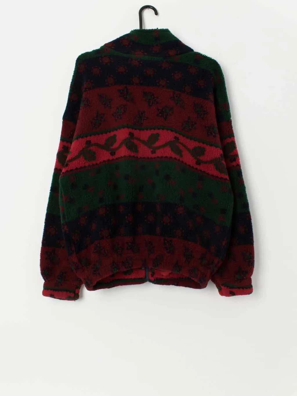 90s vintage patterned fleece in forest green and red – Small / Medium