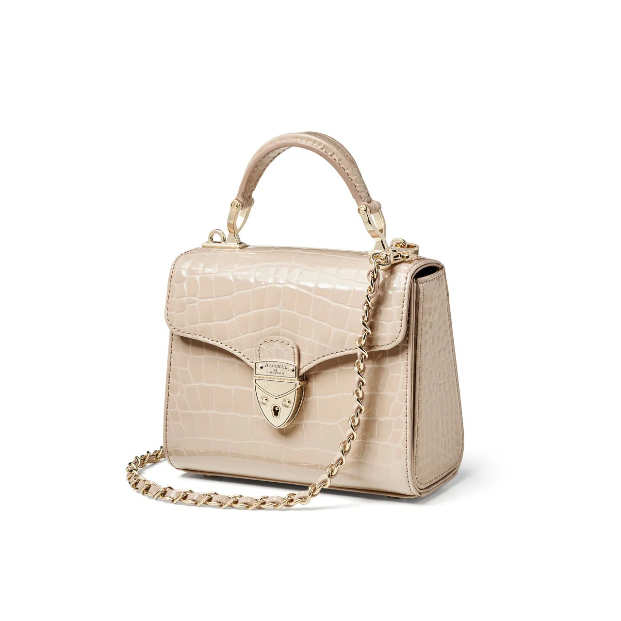 ASPINAL OF LONDON ONLINE EXCLUSIVE Mayfair® Patent-Croc Mini Crossbody Bag - Taupe