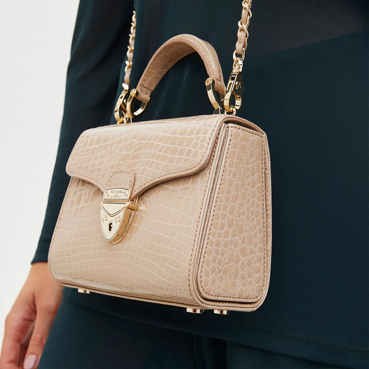 ASPINAL OF LONDON ONLINE EXCLUSIVE Mayfair® Patent-Croc Mini Crossbody Bag - Taupe