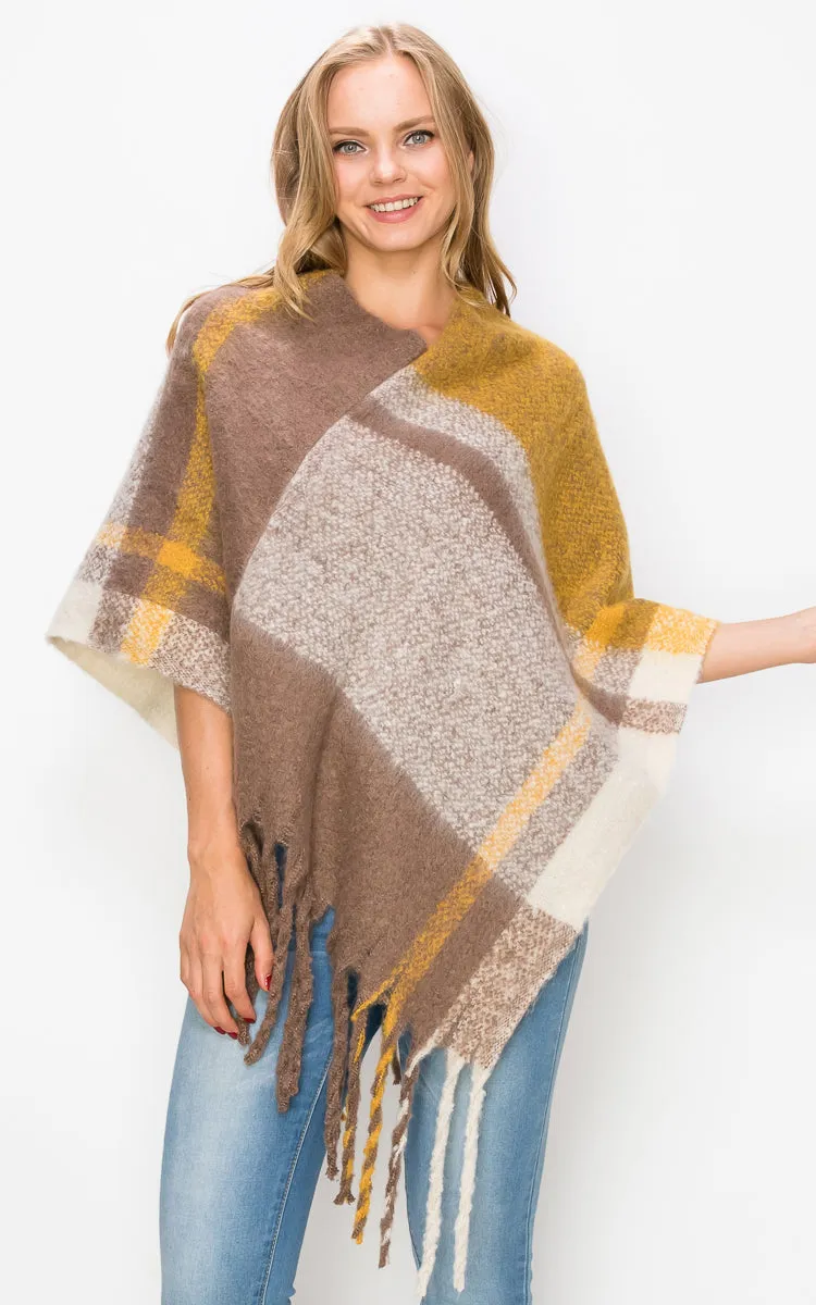 AV431 Plaid Pattern Comfy Soft Poncho