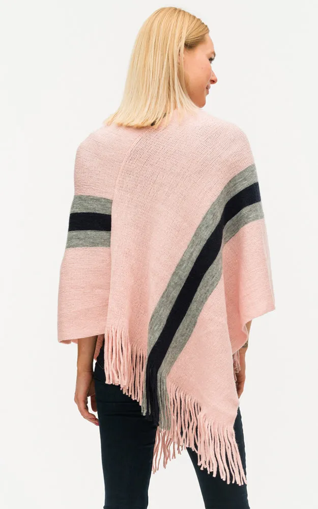 BAAP6038 Stripe Accent Comfy Soft Poncho