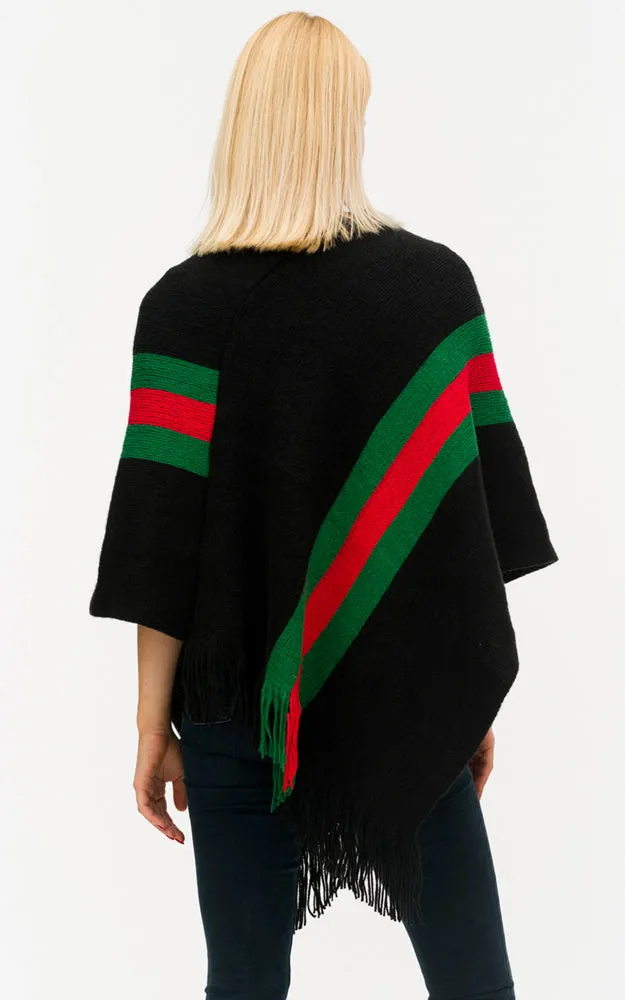 BAAP6038 Stripe Accent Comfy Soft Poncho