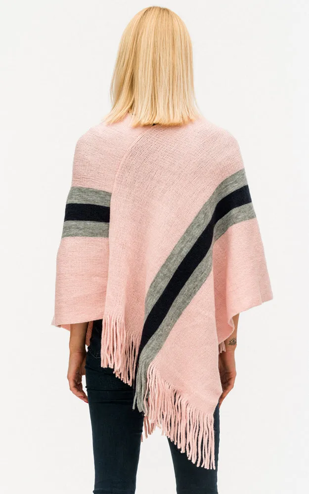 BAAP6038 Stripe Accent Comfy Soft Poncho