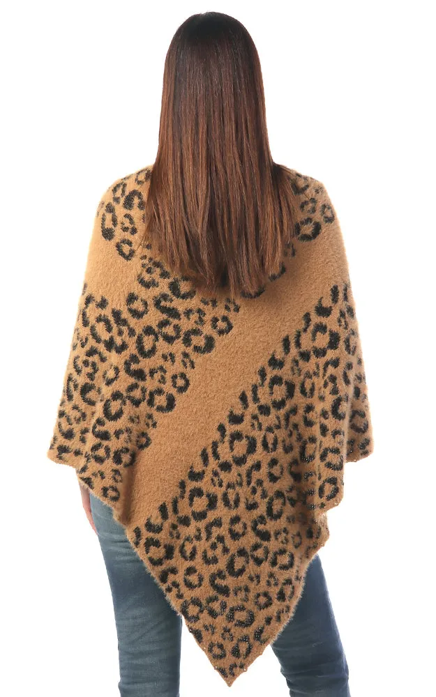 BAAP7642 Gold Fur Leopard Pattern Poncho