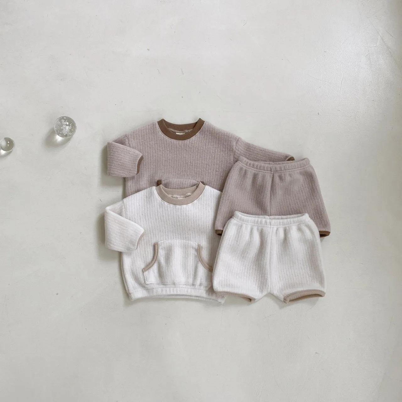 Baby BH Kangaroo Pocket Fleece Top and Shorts Set (3-18m) - Beige