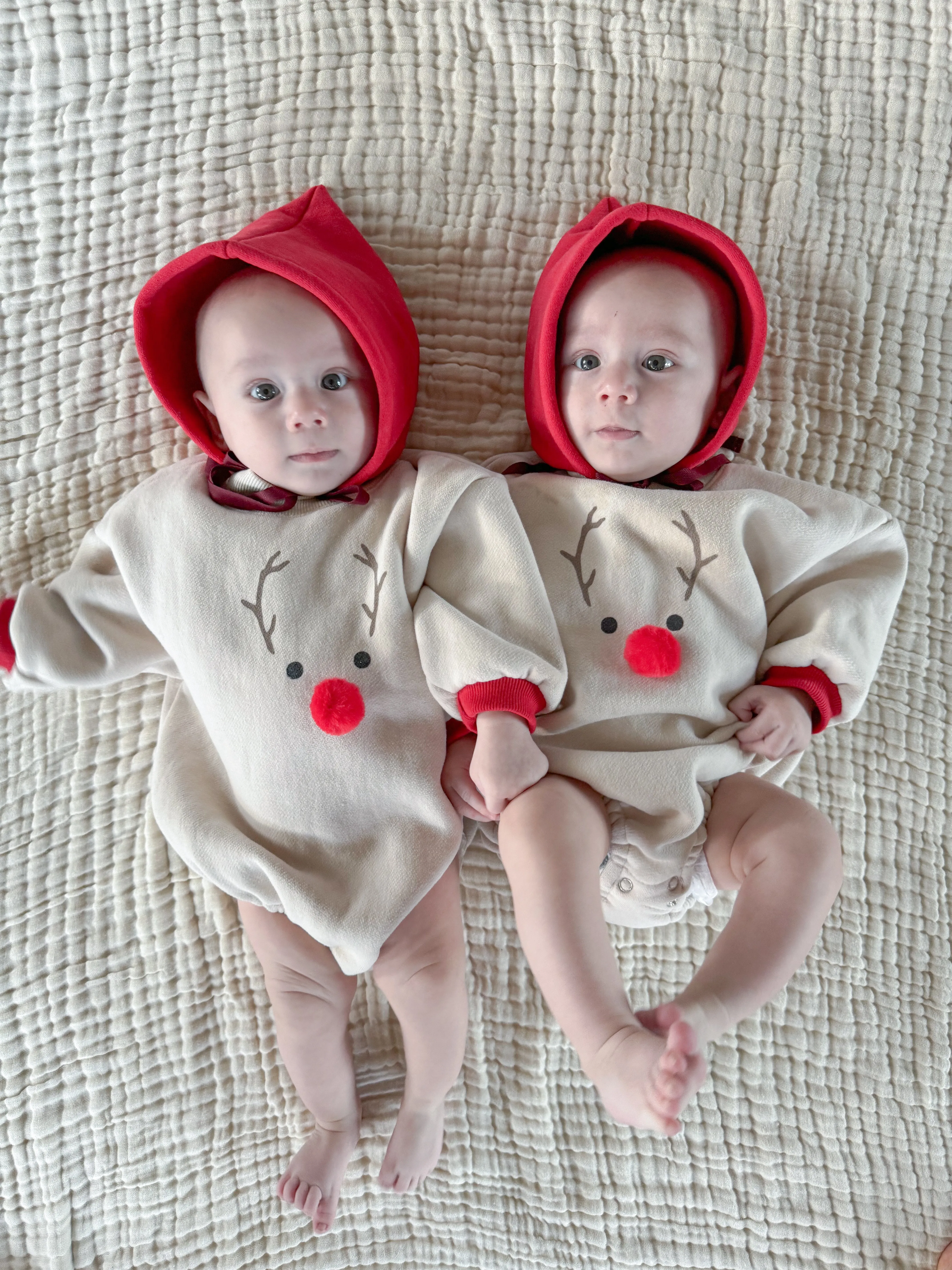 Baby Fleece-Lined Reindeer Sweatshirt Romper and Bonnet Set (3-18m) - Red