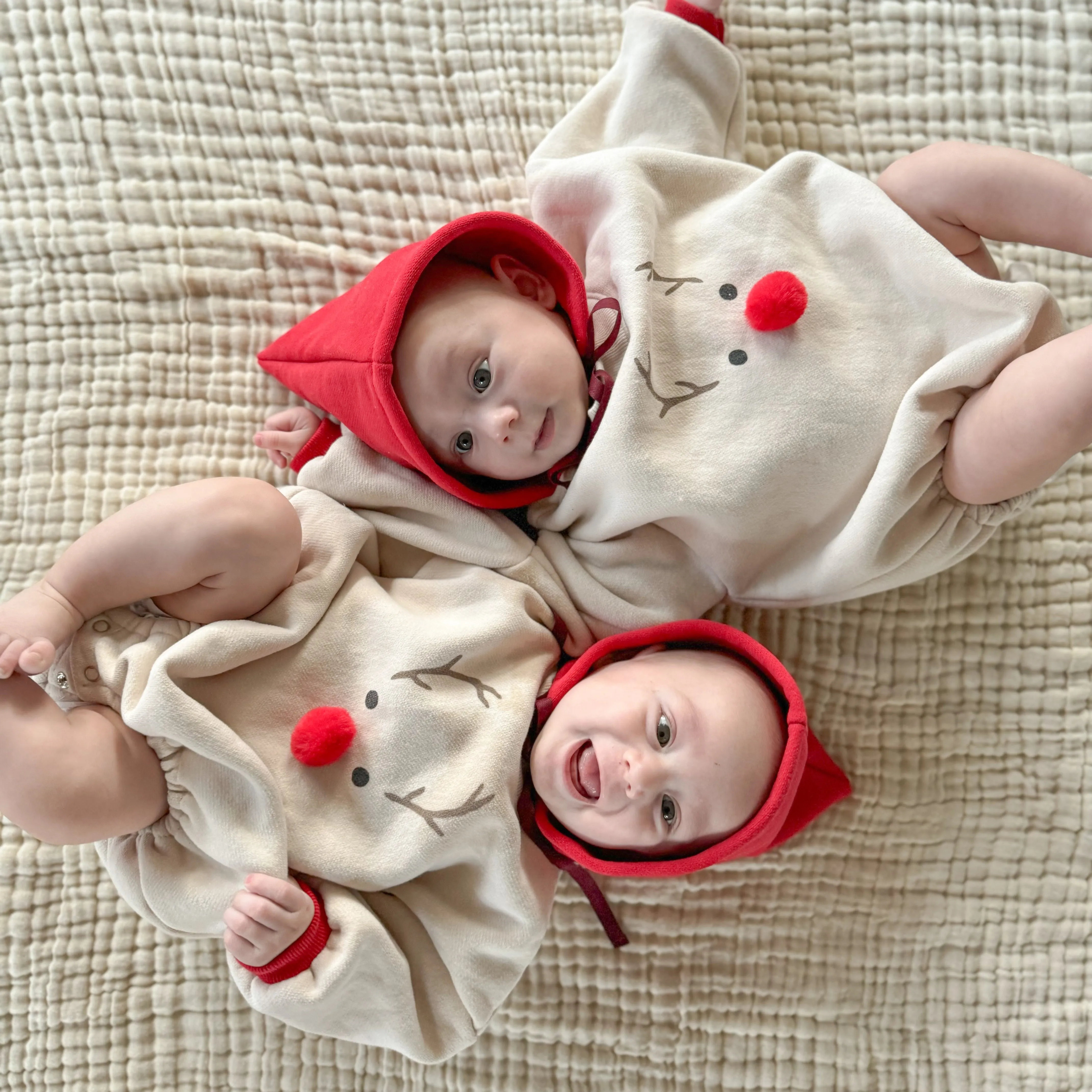 Baby Fleece-Lined Reindeer Sweatshirt Romper and Bonnet Set (3-18m) - Red