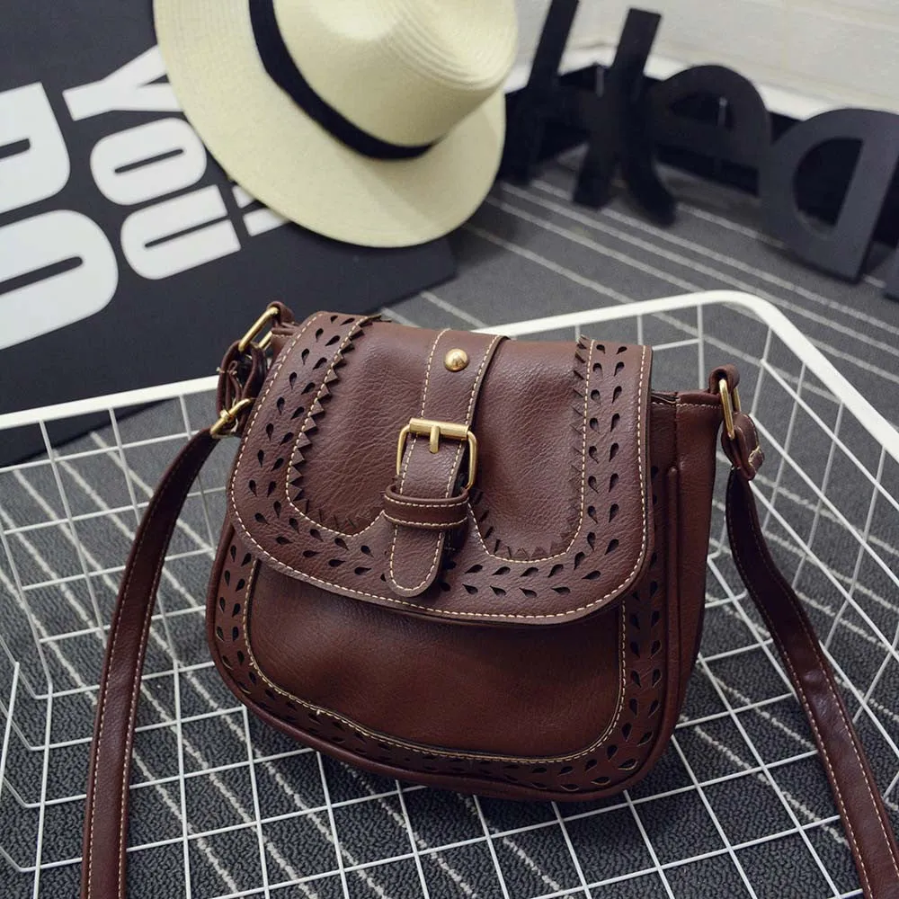 Bags Handbags Women Famous s Vintage Hollow Out PU Leather Messenger Saddle Shoulder Bag bolsos femenina