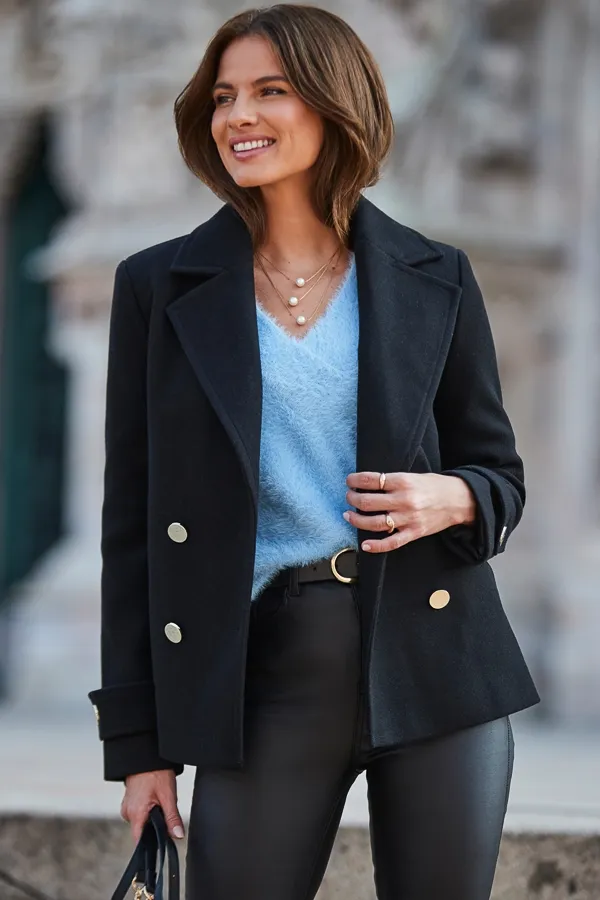 Black Peacoat With Gold Buttons