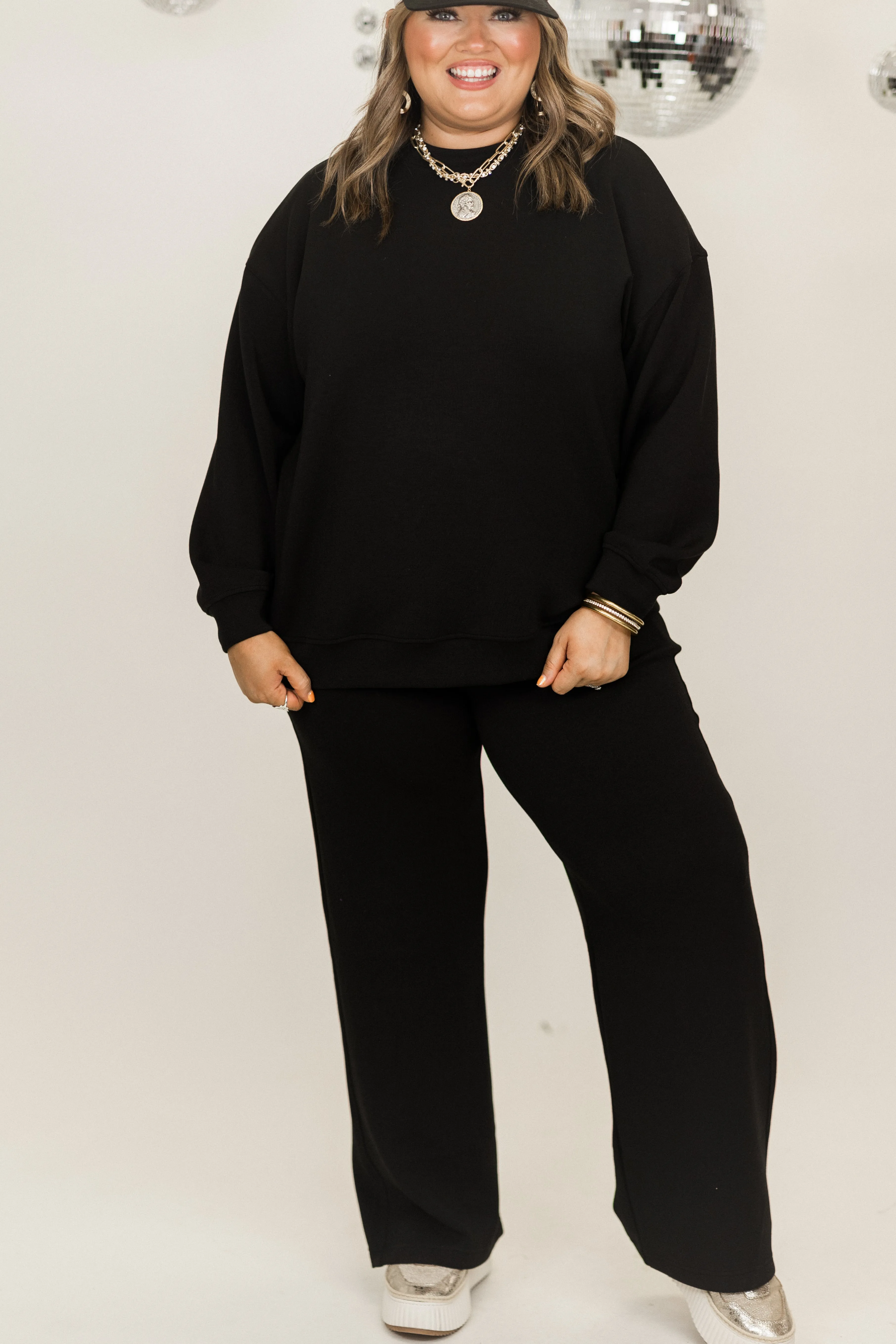 Black Scuba Mock Neck Pullover and Pant Set