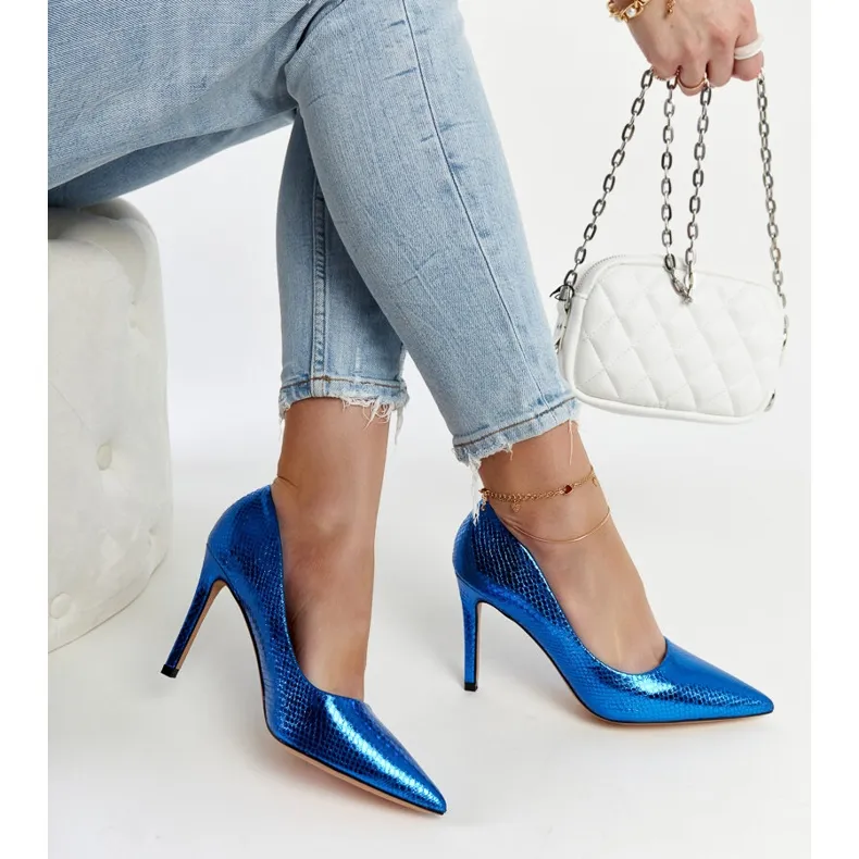 Blue patent wines stilettos