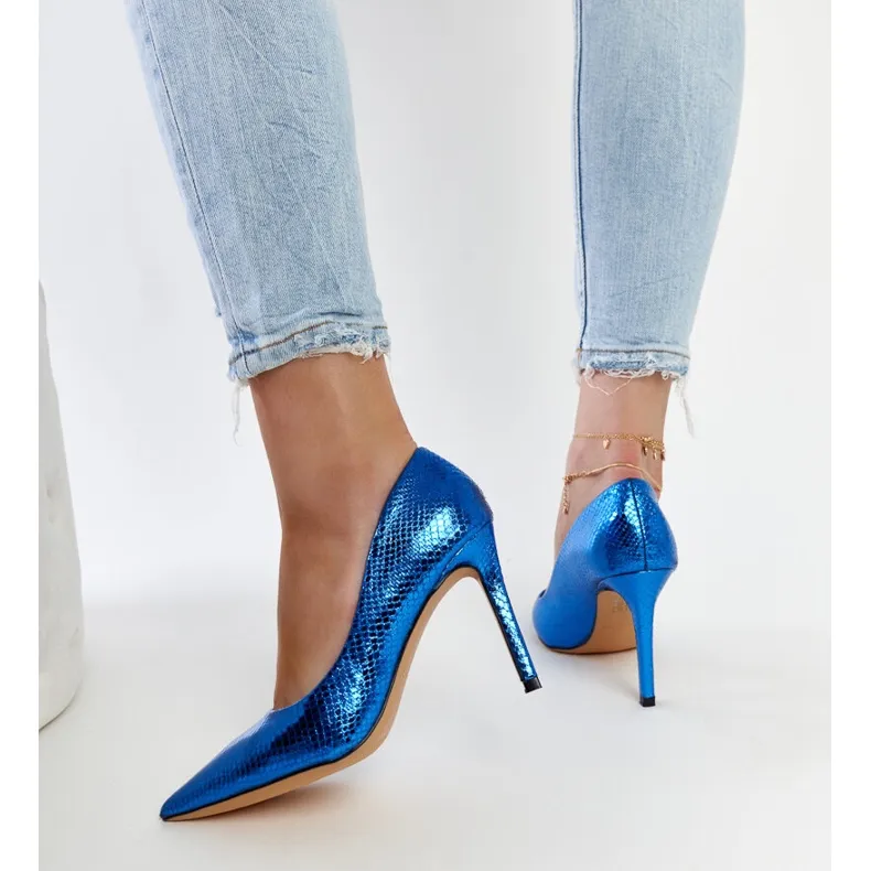 Blue patent wines stilettos