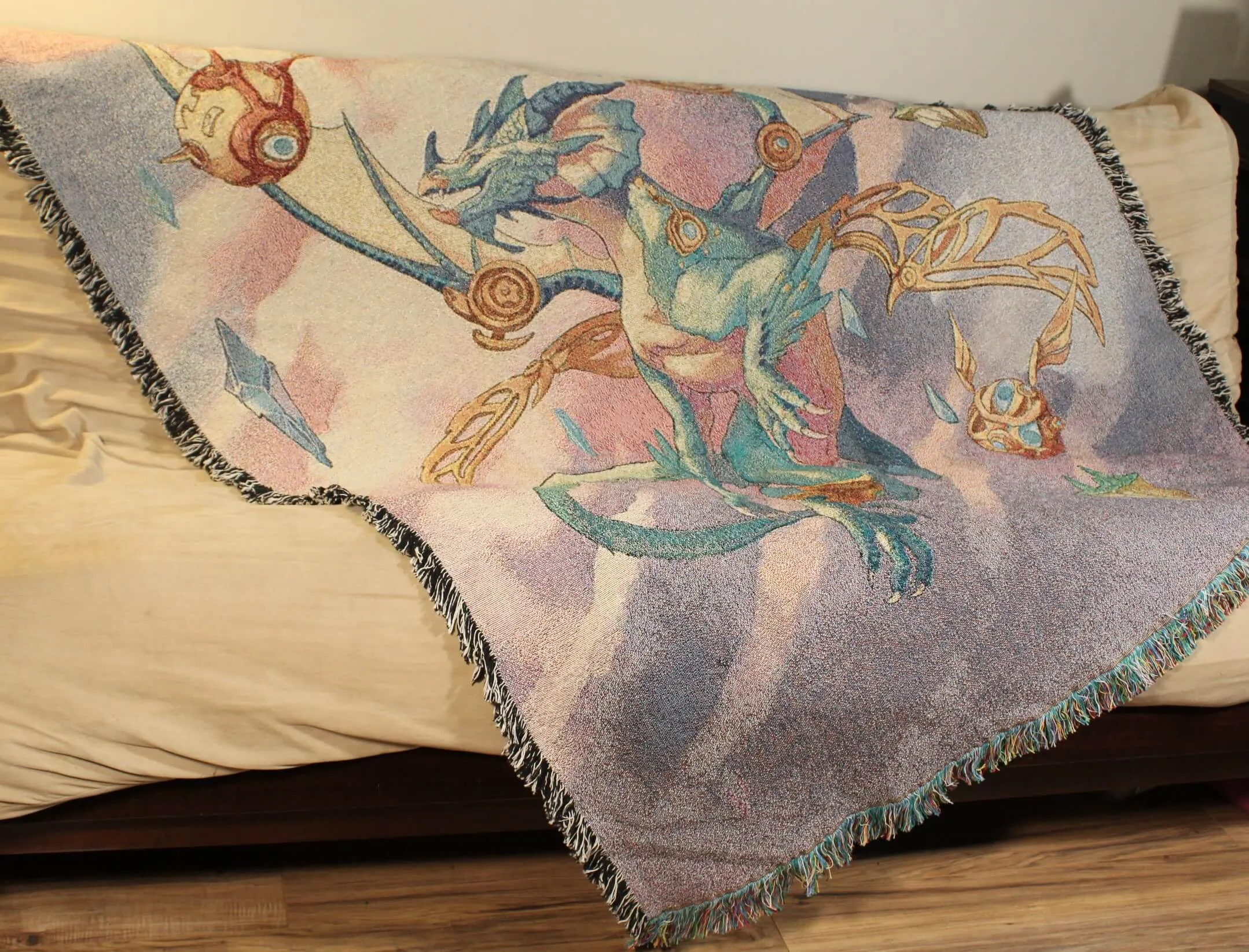 Blue Steampunk Dragon Tapestry Blanket