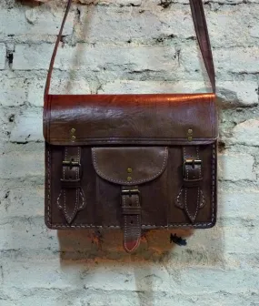 Boho brown leather satchel bag