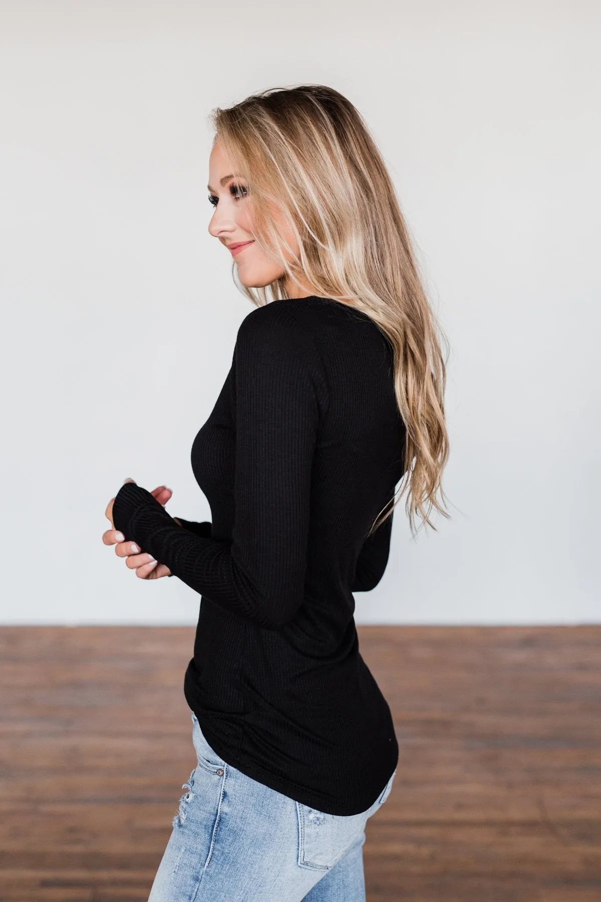 Break The Silence Button Henley Top- Black