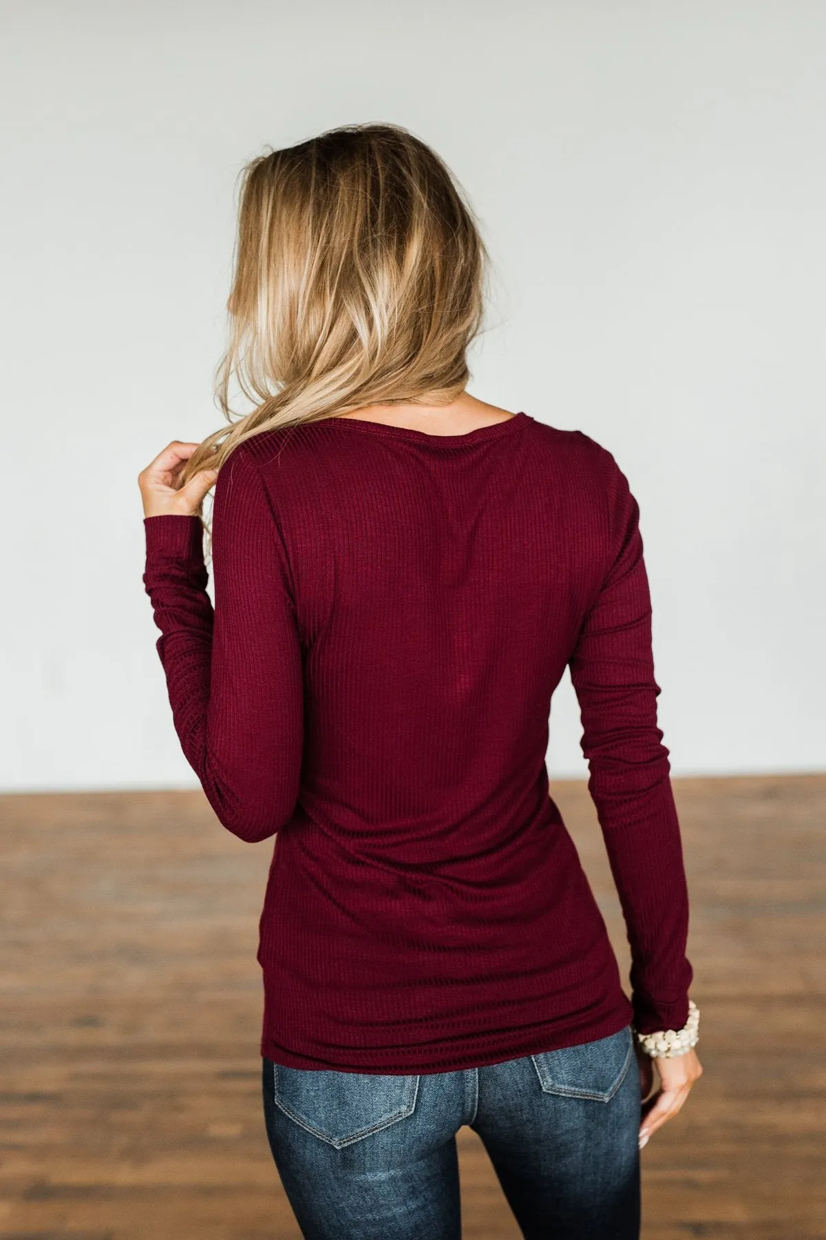 Break The Silence Button Henley Top- Burgundy