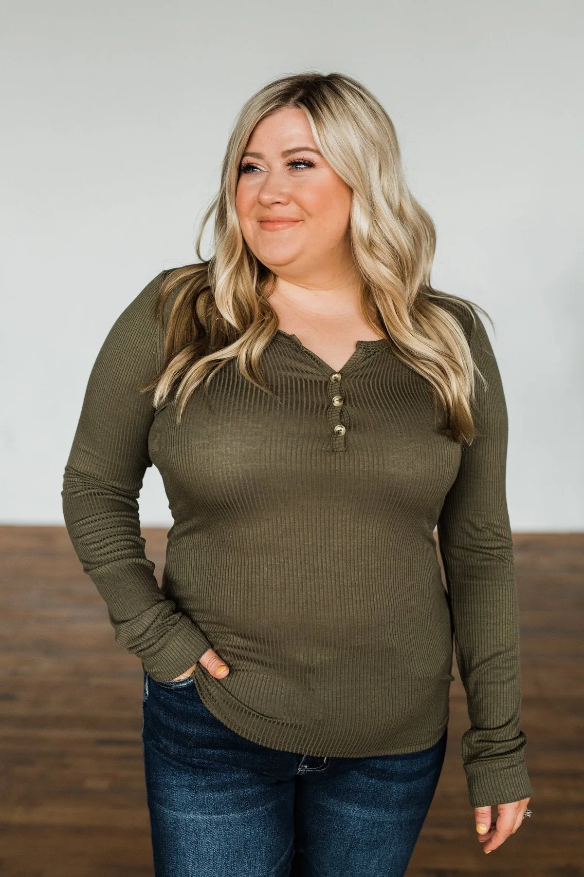 Break The Silence Button Henley Top- Olive