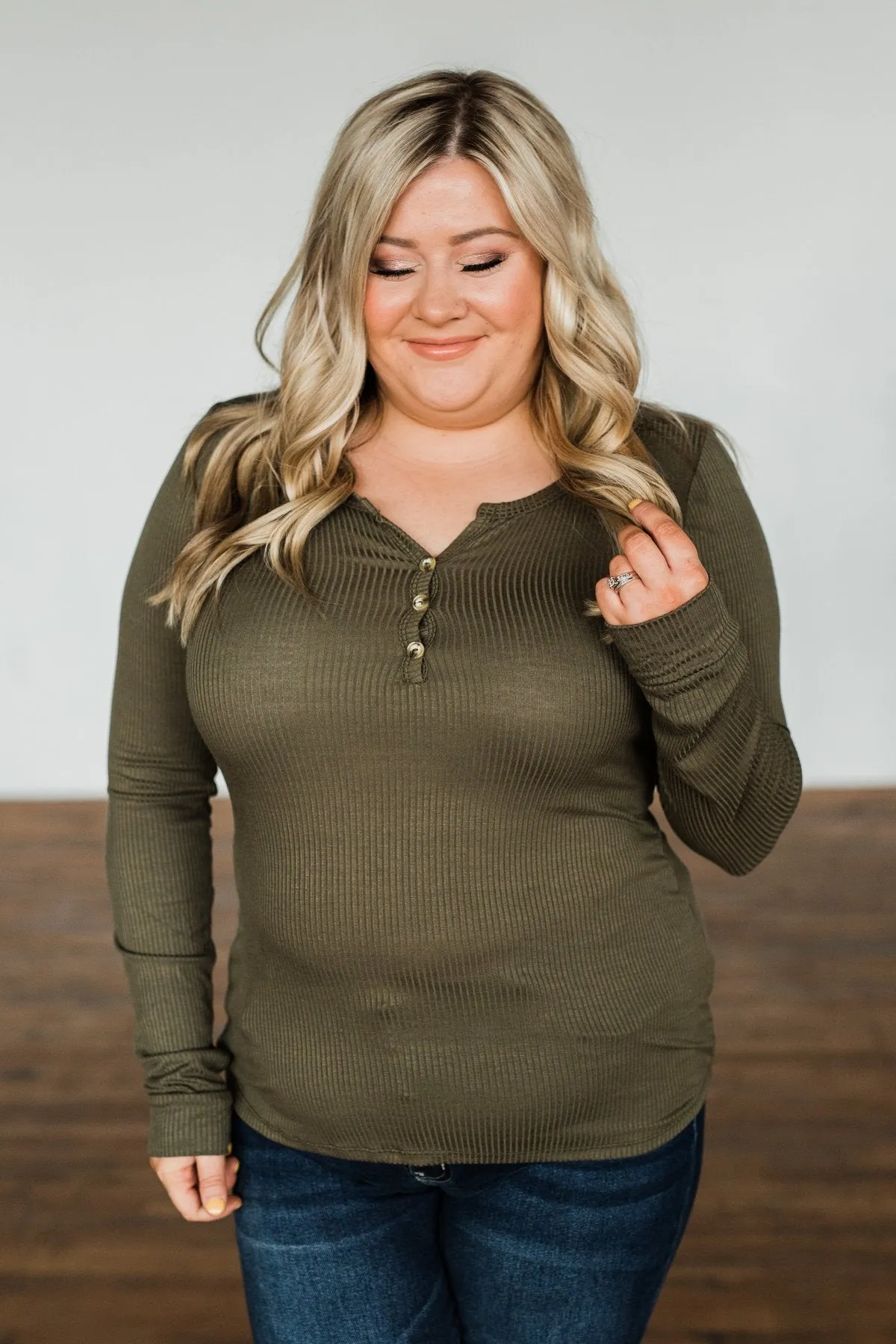 Break The Silence Button Henley Top- Olive