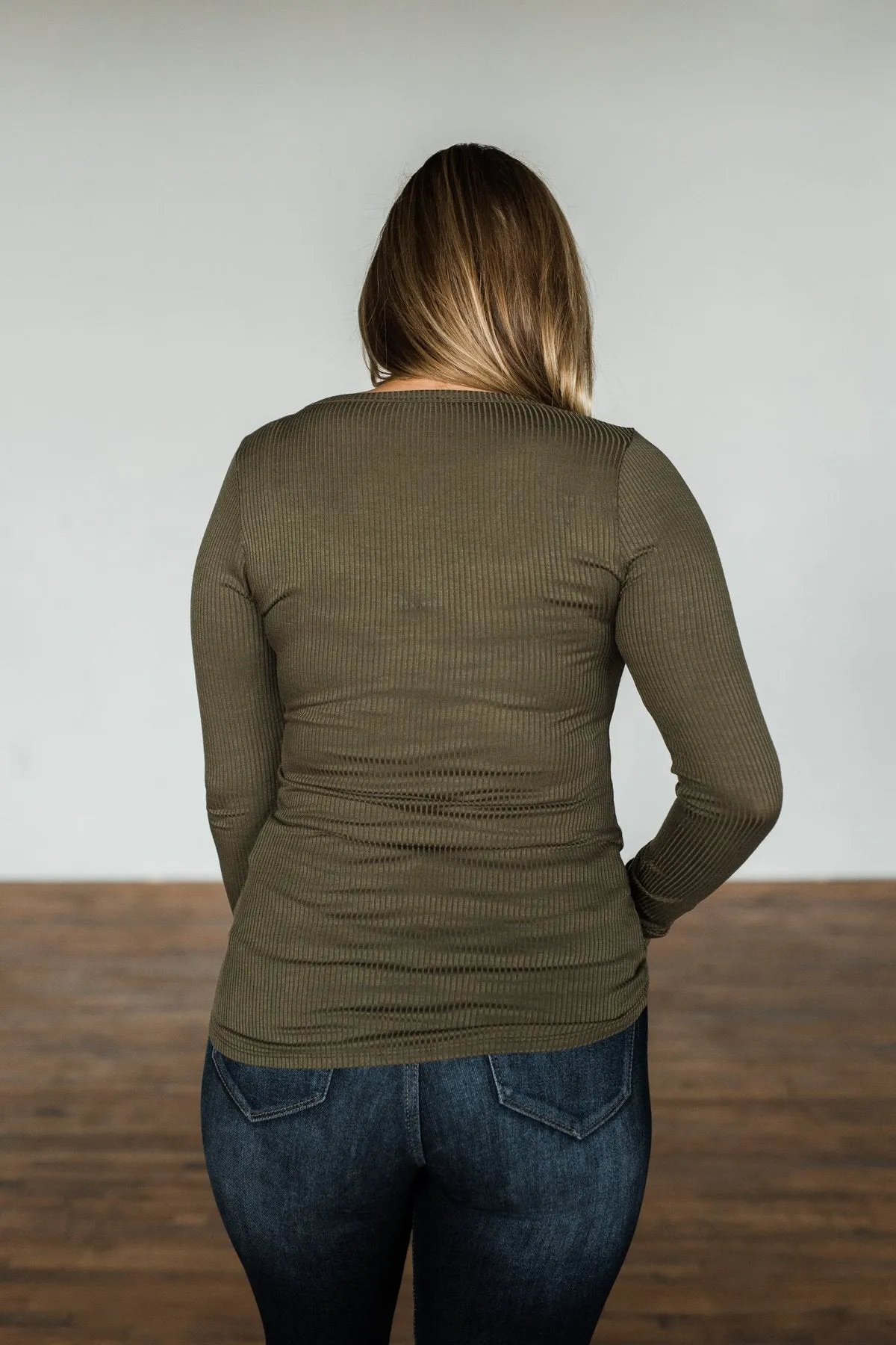 Break The Silence Button Henley Top- Olive