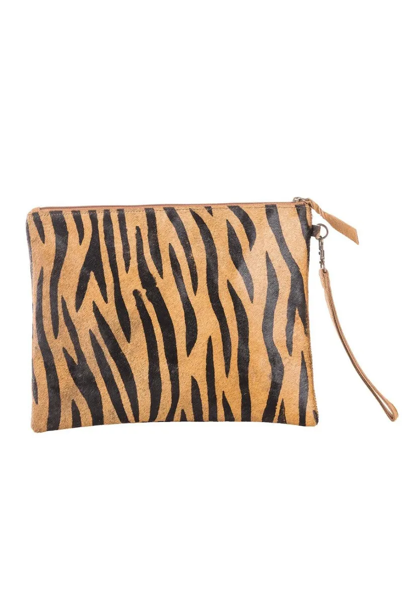 Brown/Black Zebra Hair on Leather Clutch