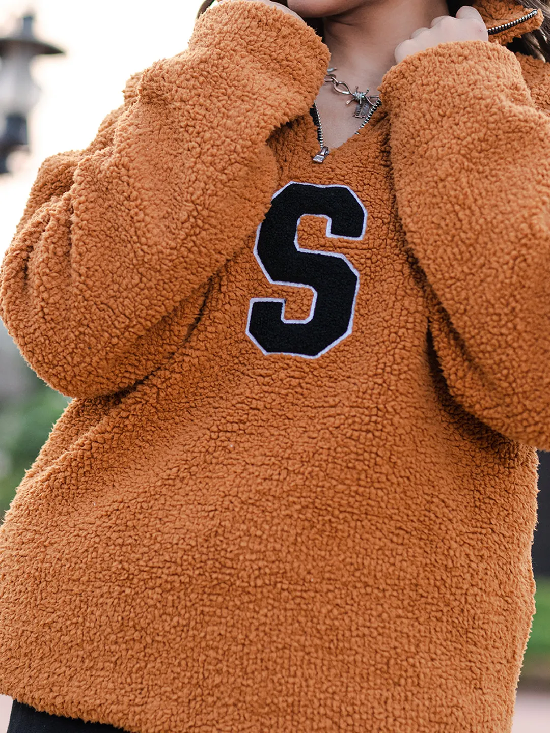 Burnt Orange S Fleece Sherpa Jacket For Women