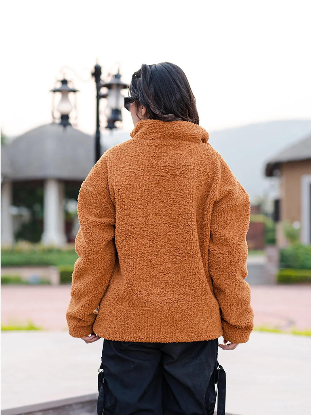 Burnt Orange S Fleece Sherpa Jacket For Women