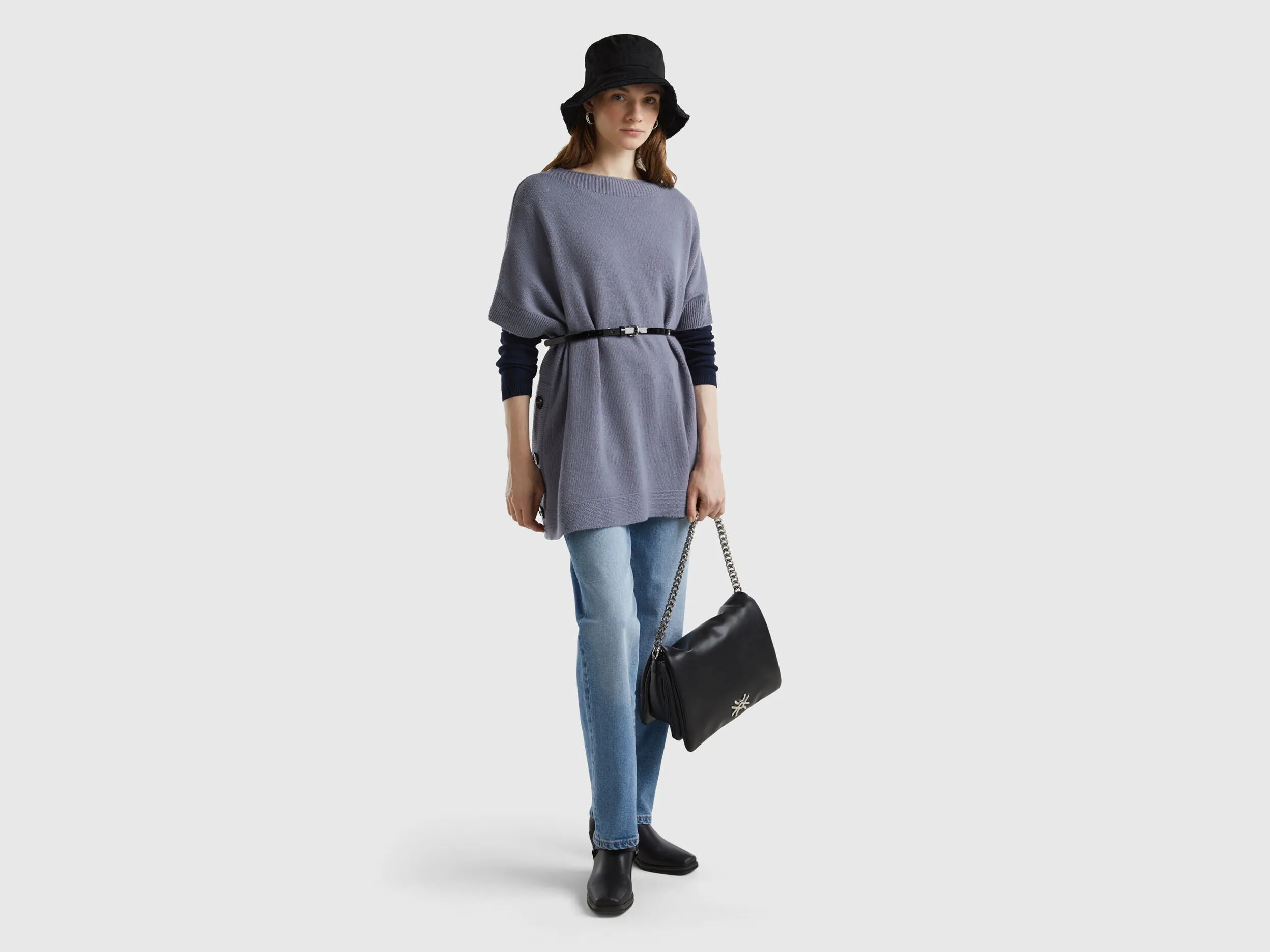 Cape with boat neck - Gray | Benetton