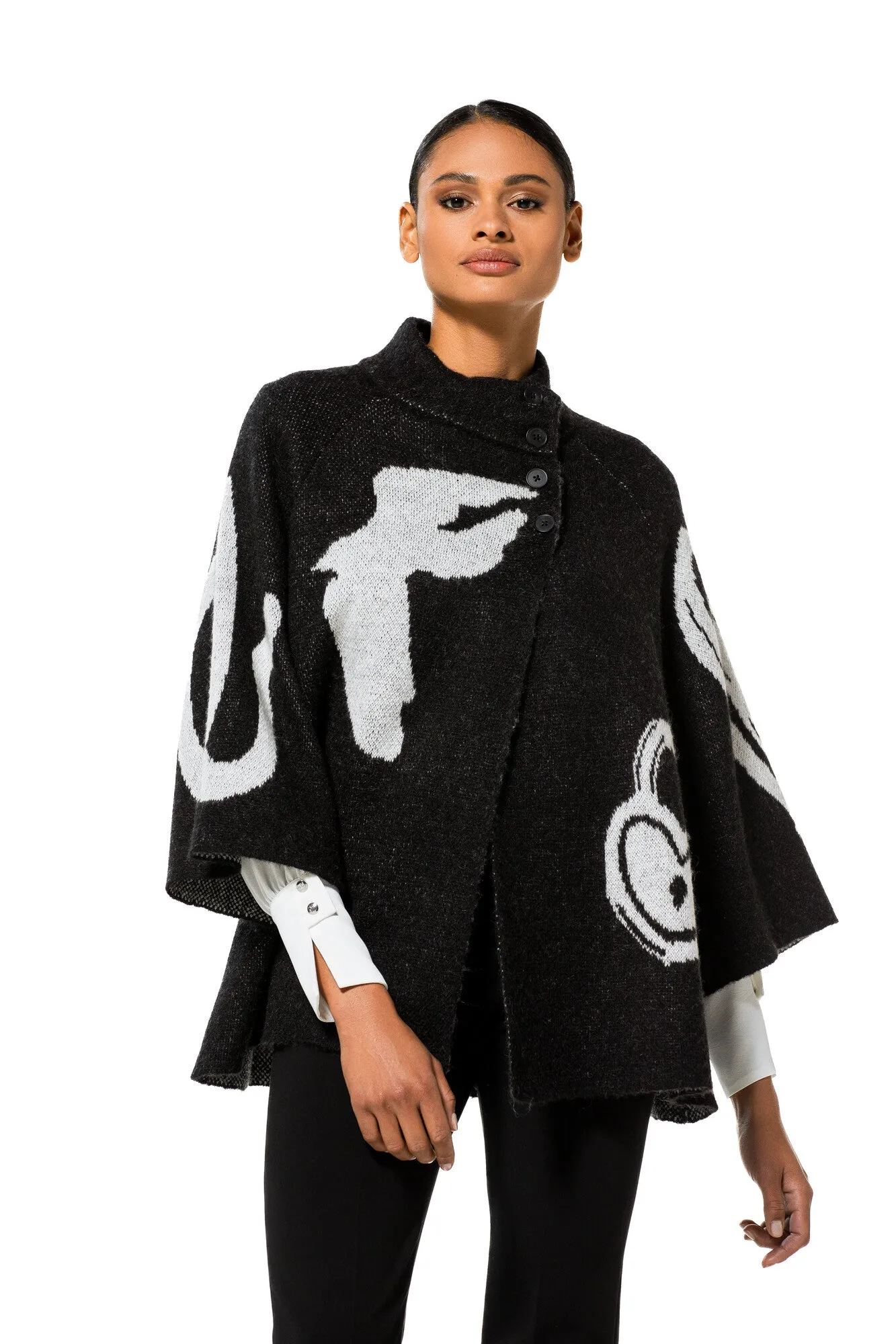 Caroline Biss TWO-TONE PONCHO CARDIGAN