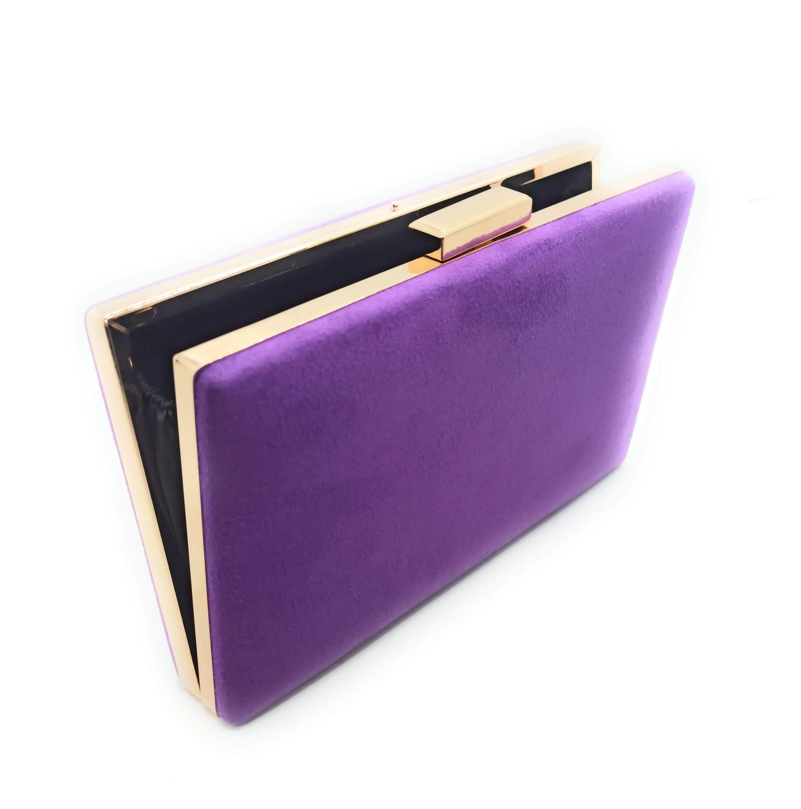 Cartera De Mano Bolso Fiesta Rectangular · Ante Morado Oro