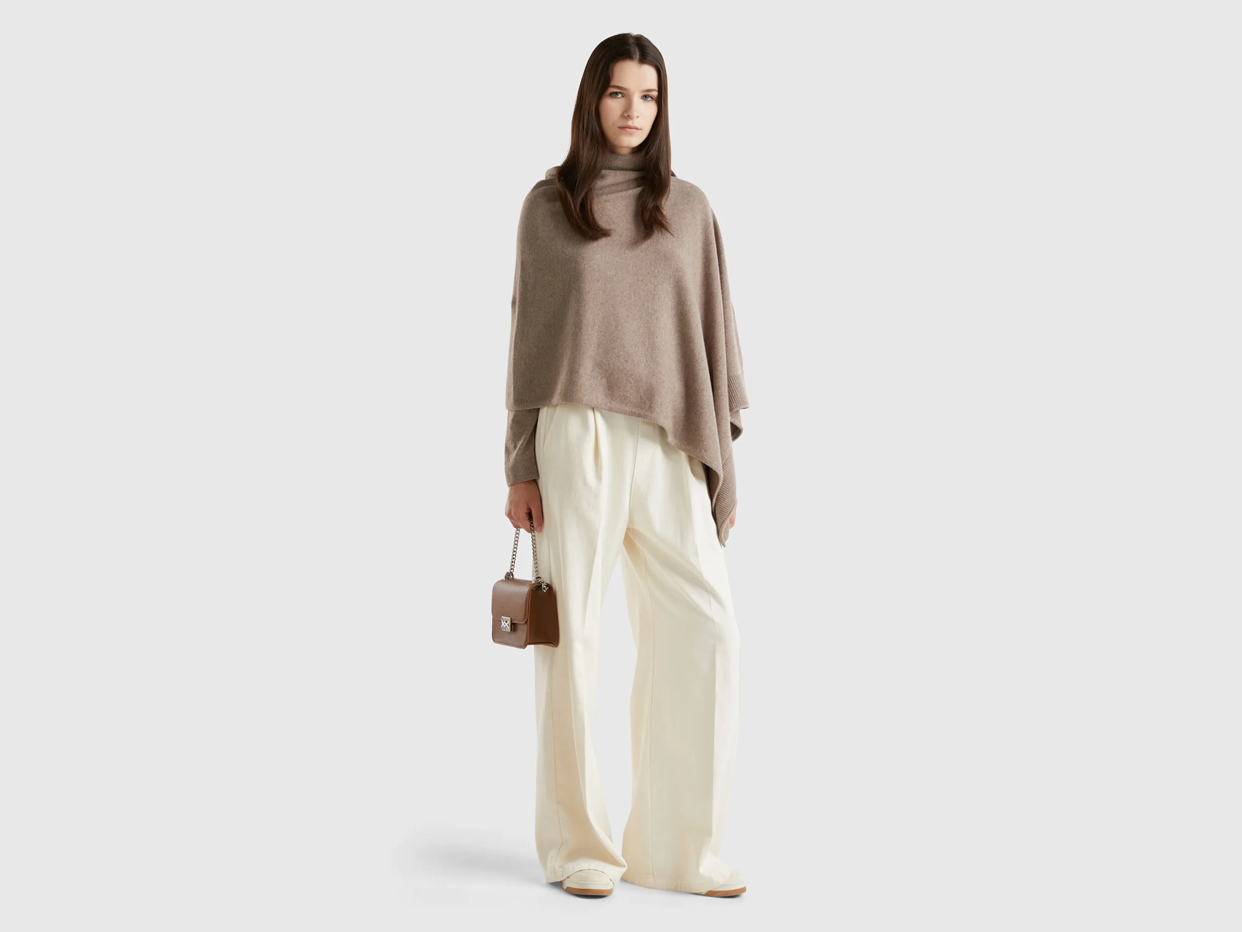 Cashmere blend poncho - Brown | Benetton